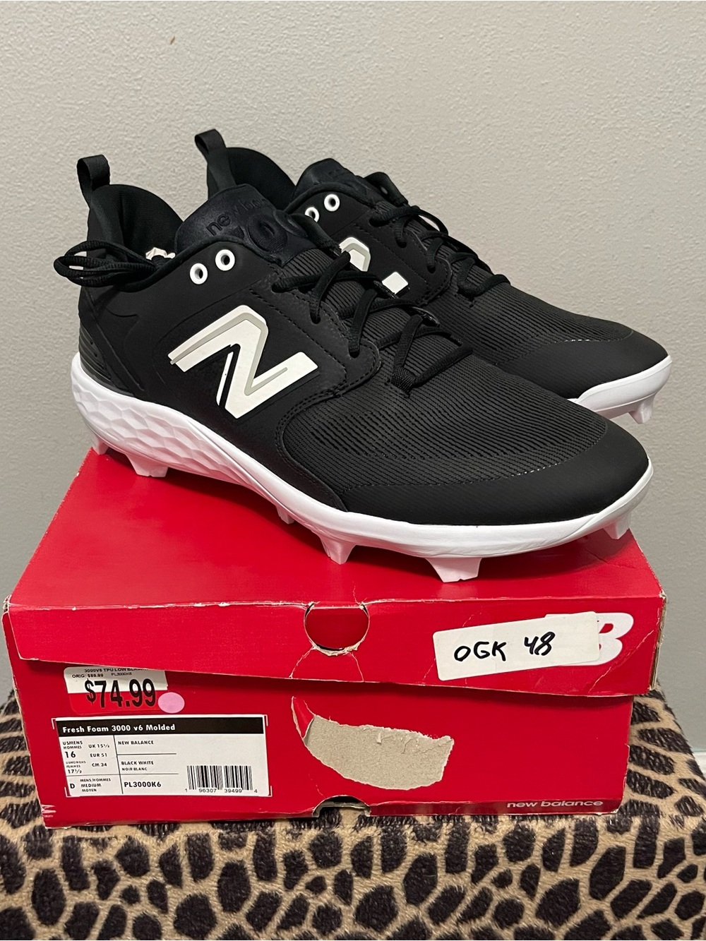 New Balance Fresh Foam 3000 V6 Molded Baseball Cleats Black NIB Mens 16